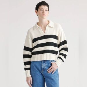 Quince Organic Cotton Cropped Polo Sweater Sz L